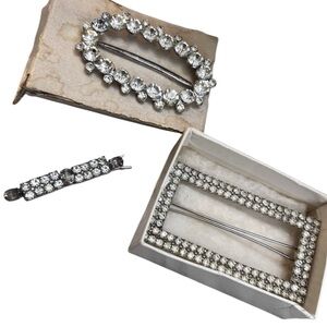Vintage Rhinestone Hair Barrettes Set ✨ Art Deco Silver Tone